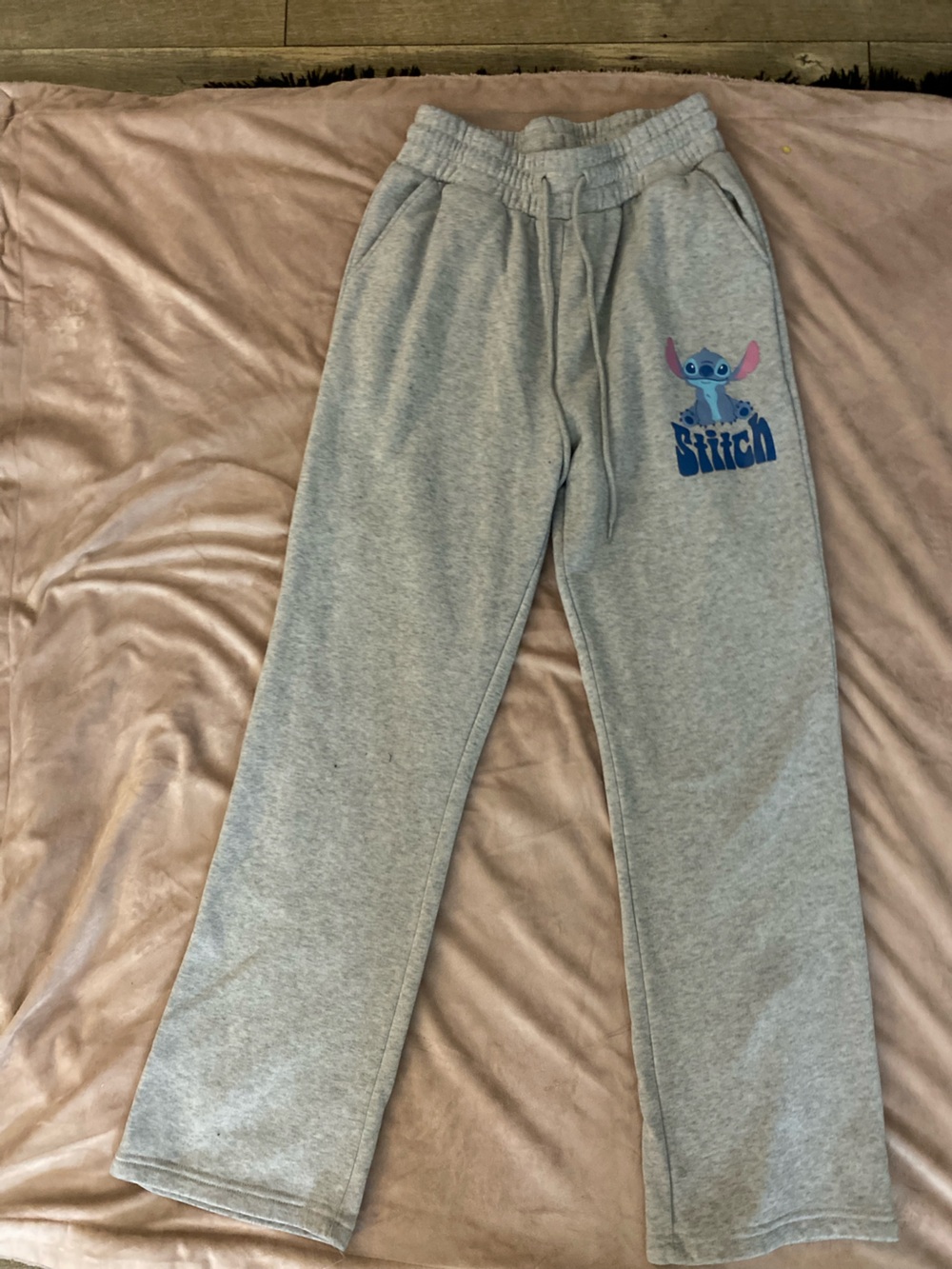 Disney Light Gray Wide Leg Sweatpants with Stitch Patch